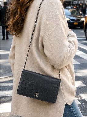 Chanel Camellia Embossed Lambskin Wallet on Chain-w/Certificate of authenticity